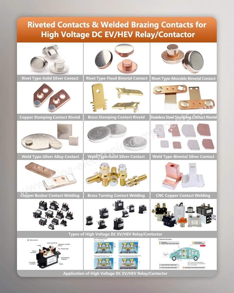 Riveted Contacts and Welded Brass Terminal Assemblies for High Voltage DC EV/HEV Relay/Contactor Riveted Contacts and Welded Brass Terminal Assemblies for High Voltage DC EV/HEV Relay/Contactor